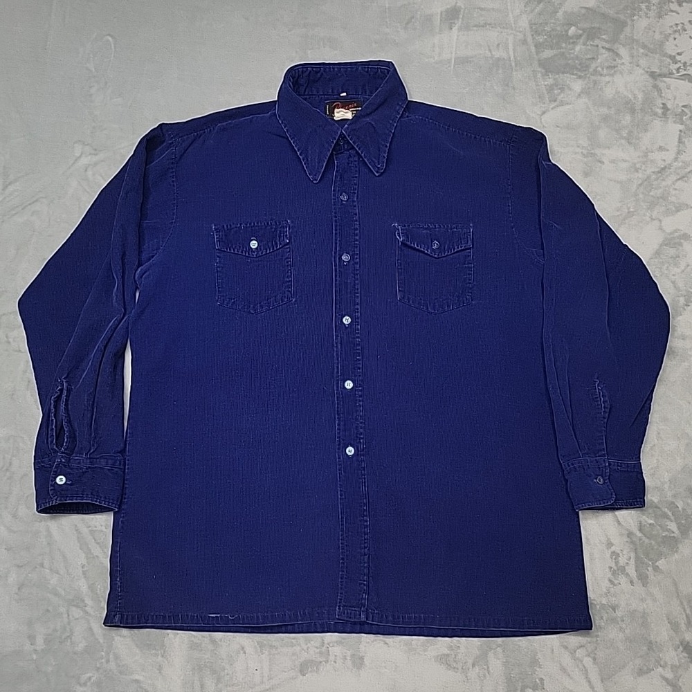 VTG Phoenix Shirt Mens L Blue Corduroy Long Sleeve Button Down Workwear Casual